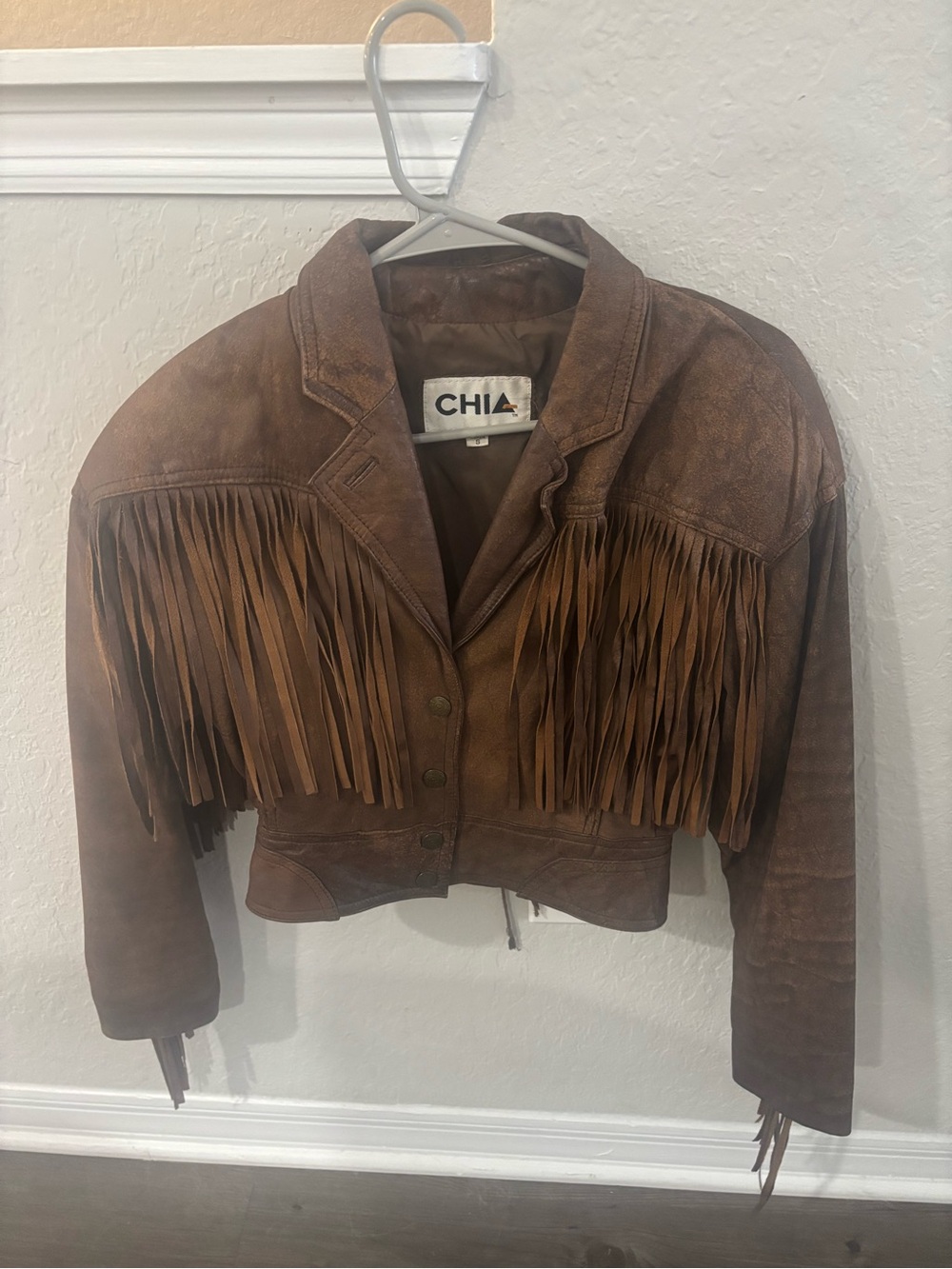 CHIA Brown Suede Fringe Cropped Leather Jacket